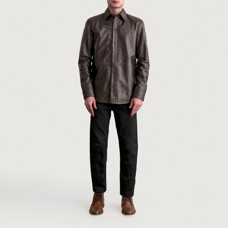 Mens Haven Brown Leather Shirt Full Length-2-1724080261016